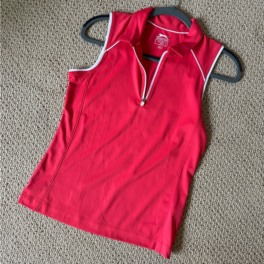 Slazenger Red and White Sleeveless Golf Polo